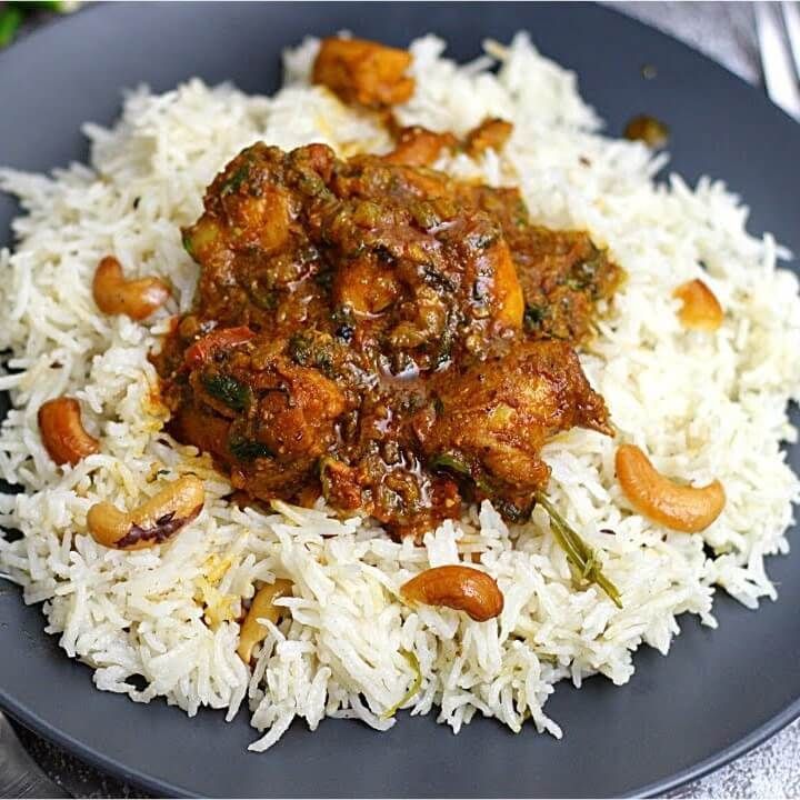 White Rice + Chicken Curry + Rasam + Chicken 65